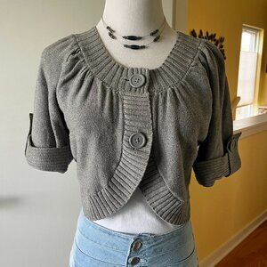 ELLE Sweater Shrug Cropped Gray, Lg. ~ NEW